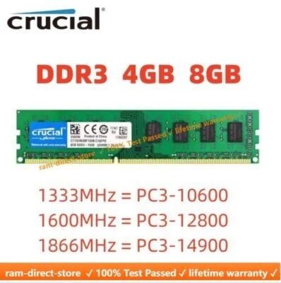 CRUCIAL DDR3 8GB 16GB 32GB 1333 1600 MHz Desktop RAM Memory DIMM 240pins DDR3 - Image 1 of 4