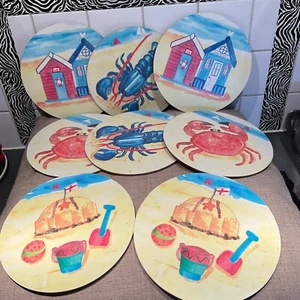 coaster set of 8 Round ,Seaside Theme - Picture 1 of 8