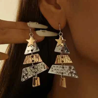 Cute Classic Christmas Tree Dangle Earrings - Zinc Alloy, Perfect Holiday Gift - Image 1 of 3