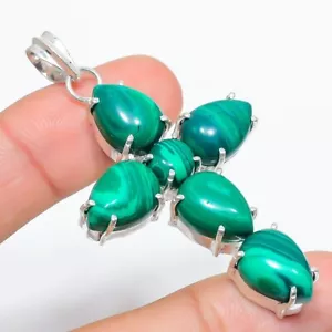 Green Malachite Gemstone Handmade 925 Sterling Silver Jewelry Pendant Sz 2.5" - Picture 1 of 1