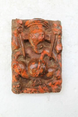 Antigua estatuilla recubierta de madera del dios hindú santo Ganesha Sindoor NH4803 Foto 1 de 4