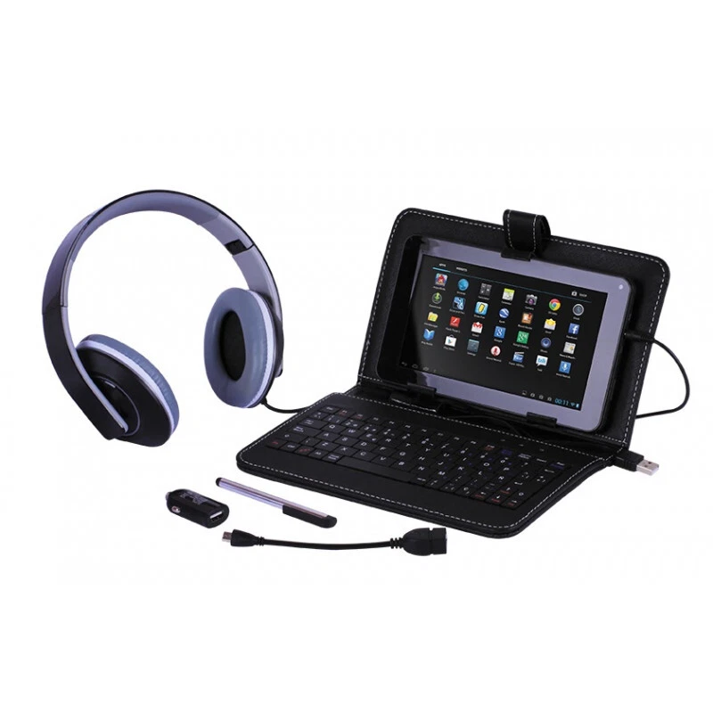  Tablet 5-in-1 Accessories Pack Headphones Stylus Keyboard Cover Cable - Image 1 of 4