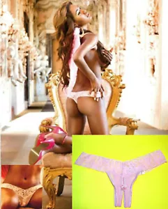 NWT Baci Lingerie CROTCHLESS LACE THONG, S,M,L, Light Pink,box packaged - Picture 1 of 6