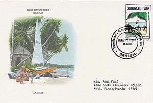 SENEGAL 1988 FIRST DAY COVER - CAMPEMENT - TOURISM - BEACH WITH PALM TREES - Picture 1 of 1