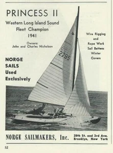 Pubblicità Norge Sailmakers 1942 / Principessa II / 1941 Western Long Island Sound Champion - Foto 1 di 1