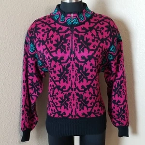 Suéter Ossi Skiwear Vintage Cremallera Parcial Frontal Rosa Negro Talla Mediana M - Imagen 1 de 7