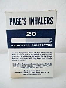Page's Inhalers NON TOBACCO MEDICAL Cigarettes Box 17 Count 1956 Vintage AZ60 - Picture 1 of 8