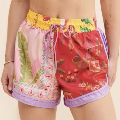 Pantalones Cortos FARM RIO Bufandas Mixtas Nylon Colorido Forrado Cordón Cintura XS Foto 1 de 4