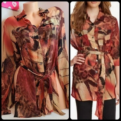 Blusa Da-Nang 100% Seda Multicolor Estampado Animal Abotonada Talla Pequeña Foto 1 de 4