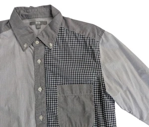 Uniqlo camicia abbottonata uomo modello S quadri manica lunga casual nera con - Foto 1 di 9