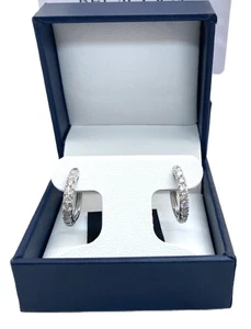 Aretes tipo argolla de diamantes de un quilate cultivados en laboratorio (no imitados) en plata de ley - Imagen 1 de 8