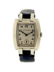Longines 18k White Gold Art Deco French Case Wristwatch c. 1930s 35mm Leather - Bild 1 von 5