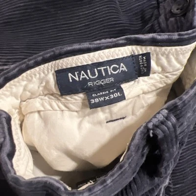 Nautica Pants Men 38x30 Navy Straight Corduroy Pleated Front Chino Preppy - Image 1 of 4