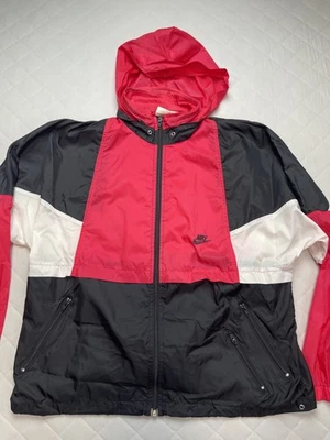 Nike Jacket Mens Large Red Black White Hooded Windbreaker Zip Pockets Retro 90s - Image 1 of 4