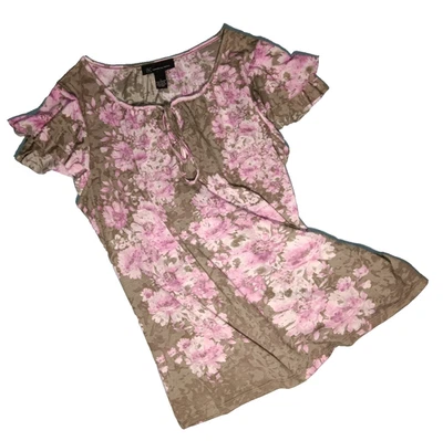 INC 女式短袖花卉衬衫套衫轻便领带 L 码 — 第 1/4 张图片