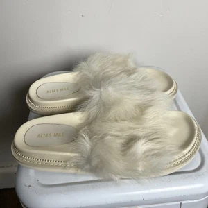 Alias Mae Women’s Cream Leather Fur Slides Sandals Size EU 41 - Picture 1 of 12