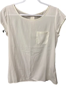 Banana Republic Ivory Capped Sleeves Top M Polyester Back Zipper Front Pocket - Picture 1 of 4