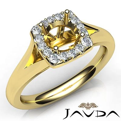 Round Diamond Engagement Semi Mount 14k Yellow Gold Halo Prong Set Ring 0.2Ctw - Image 1 of 4