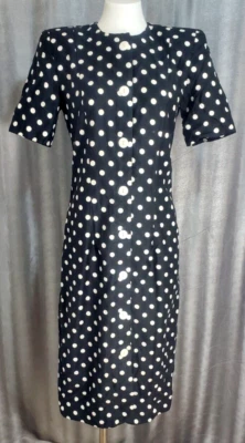 Vintage Jackie Bernard for Eklektic Polka-dot Midi Button-Up Fitted Dress SZ4 - Image 1 of 4