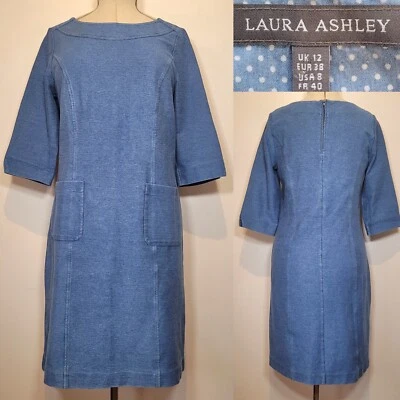 Vestido para mujer Laura Ashley azul elástico denim bolsillos delanteros talla 12 Foto 1 de 4