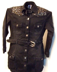 Women's Studded Black Denim Jean Jacket by Diane Gilman- Size Medium - NWOT - Picture 1 of 16