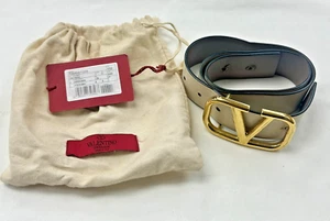Valentino Garavani V Logo Wide Leather Belt Reversible Cream/Brown Size 86/40 - Picture 1 of 11