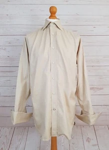 Racing Green Mens Beige Super Two Ply Cotton Single Cuff Formal Shirt 15.5" - Picture 1 of 7