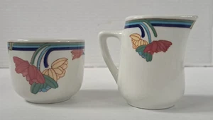 VTG Rego Ceramic Open Sugar Bowl Syrup/Creamer Pitcher Art Deco Flower Motif - Picture 1 of 10