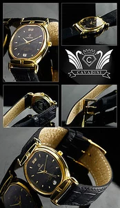 CAVADINI Damenuhr LA RICHIE vergoldet Saphirglas CV-1503 Lederband schwarz - Bild 1 von 1