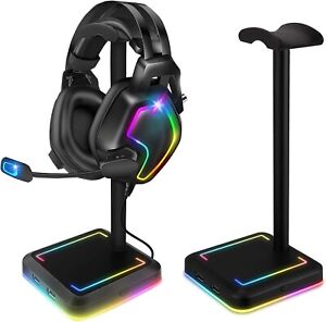 Headphone Stand RGB Gaming Headset Holder with 2 USB Ports & 10 Light Modes