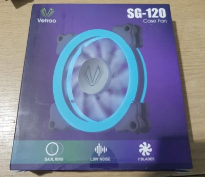 Vetroo SG-120 PC Case Fan Dual Ring Blue LED 120mm Low Noise 7 Blades - Image 1 of 4