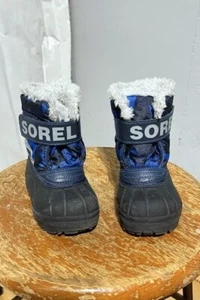 Sorel Toddler Boys Winter Snow Boots Size 06 Black Blue Insulated & Waterproof - Picture 1 of 3