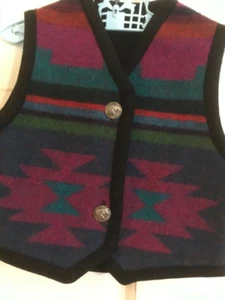 Vtg Child's girl or boy Wool Southwestern Aztec Vest buffalo Buttons 24" chest - Picture 1 of 7