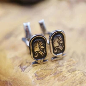 Vintage Solid Sterling Silver Cufflinks Egyptian Ancient King Tutankhamun..Cuffs - Picture 1 of 4