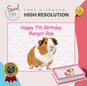 GUINEA PIG PERSONALISED RECTANGLE EDIBLE BIRTHDAY CAKE TOPPER DECORATION - Picture 1 of 1
