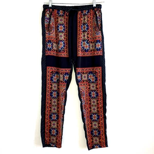 MAISON SCOTCH sz 2 Flowy Silky Bohemian Draw String Lounge Pants XS Scarf Print - Picture 1 of 8