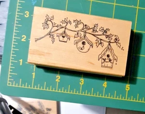 3 Bird HOUSES Winter HOLLY Branch Stamp G385 Great Impressions Tree Birdhouse - Picture 1 of 2