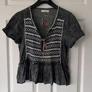 Odd Molly Blouse Top Women’s 2 Medium 12/14 Multi Smocked Floral Pleat Boho - Picture 1 of 11