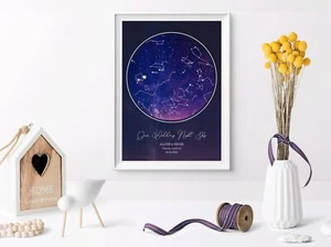 Personalisierte Hochzeit Nachthimmel individuelle Sternenkarte/Sternbild Nachthimmelskarte - - Bild 1 von 5