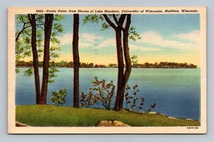 Picnic Point From Shore of Lake Mendota University of Wisconsin Madison Postcard - Picture 1 of 2