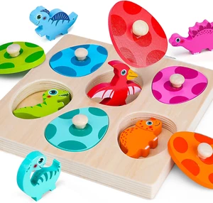 Dinosaur Wooden Toddler Puzzle 1-3, Montessori Toys for 1 2 3 Year Old, Dinosaur - Picture 1 of 14