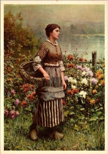 Postcard Maid Among The Flowers Ridgway Knight Art Card - Picture 1 of 2