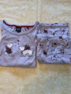 Pijama Laura Ashley Scottie Perro 2 piezas PJ Set Top + Pantalones Gris Rojo Lazo a Cuadros Talla L Foto 1 de 4