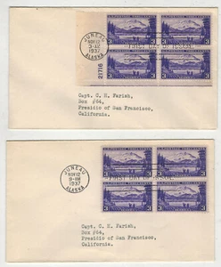 1937 OLD FIRST DAY ISSUE ALASKA TERRITORY SET OF 2 & PLATE # BLOCK - Picture 1 of 1