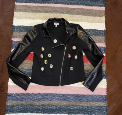 DISNEY D-Signed Black Moto Jacket Faux-Leather, Girl’s Size Large - Image 1 of 4