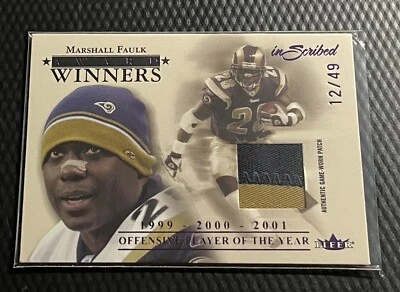 2004 Marshall Faulk Rams 12/49 Fleer Inscribed Award Winner 2-Color Patch #AWJMF - Image 1 of 3