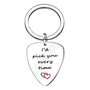 Valentines day I'd Pick You Every Time Guitar Pick Key chain Gifts for Him / Her - Picture 1 of 1