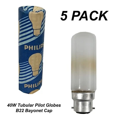 5 x 40W Pearl Pilot Light Globes Bulbs Lamp B22 Bayonet BC Tubular T29 Rangehood - Image 1 of 4