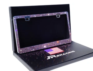 Lujo 4 FILAS Cristal Púrpura Incrustado Cromo Metal Placa Marco-CAJA DE REGALO - Imagen 1 de 4