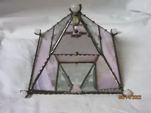 Leaded Pink Stained Glass Pyramid Display Case LPSGDP-1 - Picture 1 of 12